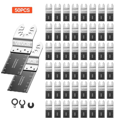 VEVOR 50PCS Bi-Metal Oscillating Saw Blades, Universal Quick Release Oscillating Multi Tool Blades, Multitool Tool Blades for Nails, Soft Metal, Wood, Compatible with Dewalt Milwaukee Bosch Ryobi