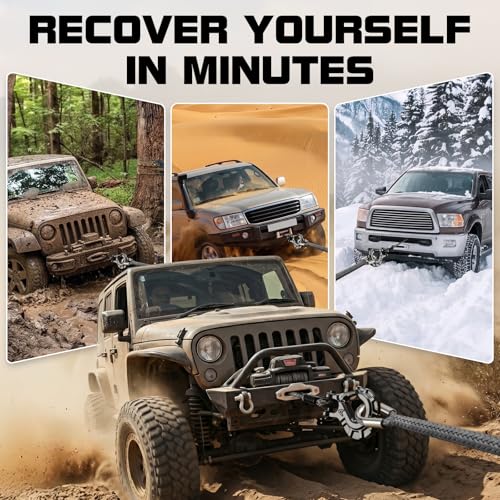 Synthetic Winch Rope Extension - 3/8" x 50ft 27000 lbs Heavy Duty Extension Winch Line Cable Replacement for ATV UTV Off Road Vehicle Jeep Truck - Grey - color: Grey, size: 3/8 Inch x 50 Feet