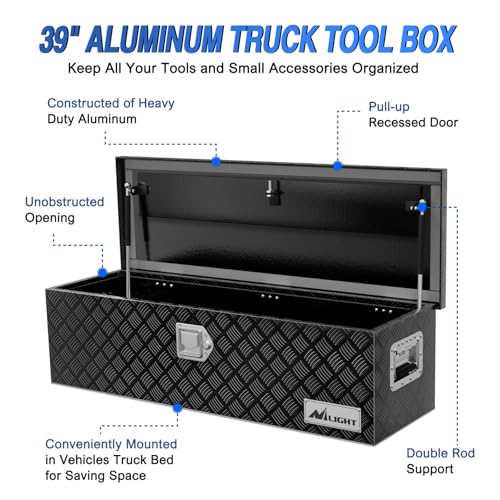 Nilight 39 Inch Truck Tool Box Heavy Duty Aluminum Stripes Plated - size: 39"x13"x10"