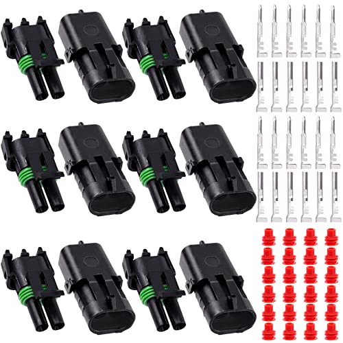 Glarks 60Pcs 6 Kit 2 Pin Way Waterproof Automotive Electrical Wire Connectors Terminals Plugs Kit, 2 Male & Female Pin Terminal Automotive Harness Plug Car Spark Plug Connector Set for Car Truck Boat - size: 2 pin