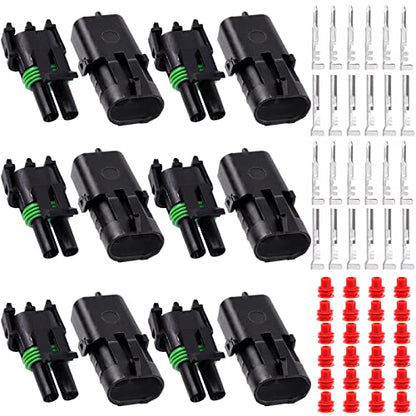 Glarks 60Pcs 6 Kit 2 Pin Way Waterproof Automotive Electrical Wire Connectors Terminals Plugs Kit, 2 Male & Female Pin Terminal Automotive Harness Plug Car Spark Plug Connector Set for Car Truck Boat - size: 2 pin
