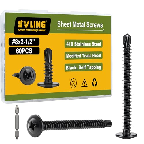 Self Drilling Screws for Metal,#8 x 2-1/2 Inch 60Pcs Sheet Metal Modified Truss Head,410 Stainless Steel Black Zinc Plated Self Tapping Screws - color: Black Self Drilling, size: 8x2-1/2"