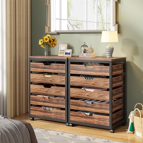 Tribesigns 5-Drawer File Cabinet, Wood Mobile Storage Drawer, Rustic Brown - color: Brown, size: 5 Drawer