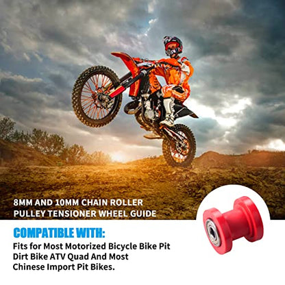 JINGKE 8mm and 10mm Chain Roller Pulley Tensioner Wheel Guide Per for Motorcycle Mini Bike Atv 125cc 140cc 160cc SSR XR125 CRF50 KLX110 Pitster Pit Dirt Bike Parts（RED）… - color: Red
