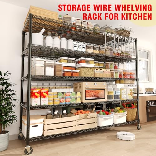 Garvee 5-Tier Storage Shelves Metal Shelving Units with Wheels for Garage - size: 59"D x 23.6"W x 82"H