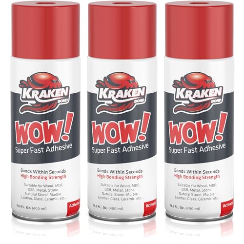 KRAKEN BOND Wow! Spray Adhesive Activator(3X13.5 Oz.) - Cyanoacrylate Super Glue Accelerator Spray for Plastic, Metal, Wood & PVC, CA Glue Activator | 3 Pack - size: 3 Pack, style: 13.50 fl. oz.