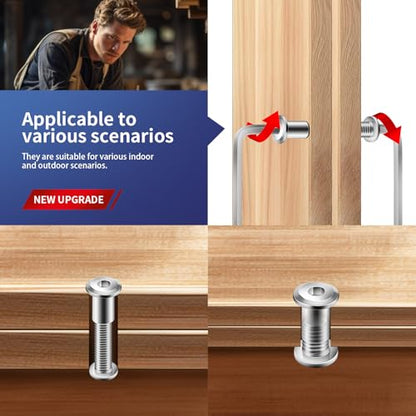 1/4-20 x 1-1/2" 20Pcs Flat Head Hex Socket Cap Screws Bolts Barrel Nuts Kit, 304 Stainless Steel 18-8, Full Thread by SG TZH (with Hex Spanner) - color: Silver, size: 1/4-20 x 1-1/2"