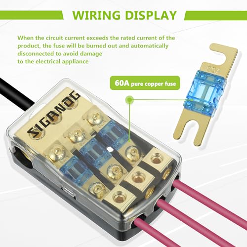 Car Audio ANL Fuse Holder 3 Way 60 Amp Fusible Distribution Block, 0/2/4 Gauge in 4/8 Gauge Out Fuse Distribution Block, 12V Used for Audio Stereo Amplifier of car Truck Ship, with 3 Wrench - size: 3 way