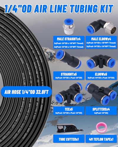 1/4" Air Line Tubing Kit, 32.8FT SAE J844 PA Nylon Air Hose Tubing