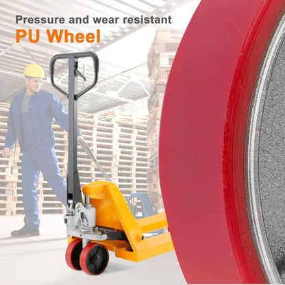 Pallet Jack/Truck Steering Wheels Set with Axle, Fasteners and Protective Caps (2 pcs) 7" x 2" with Bearings ID 20mm Poly Tread With Tools （Red） - size: 7" x 2" & tool