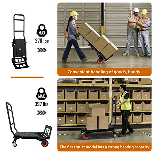 2-in-1 Folding Hand Truck Dolly Cart with 440lbs Capacity - color: Black With Orange-26"x17"