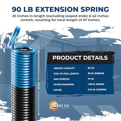 90 lb Light Blue Garage Door Extension Springs, Heavy-Duty Double-Looped 2-Pack for 7 ft Sectional Doors, ASTM 229 Steel - size: 90-Light Blue