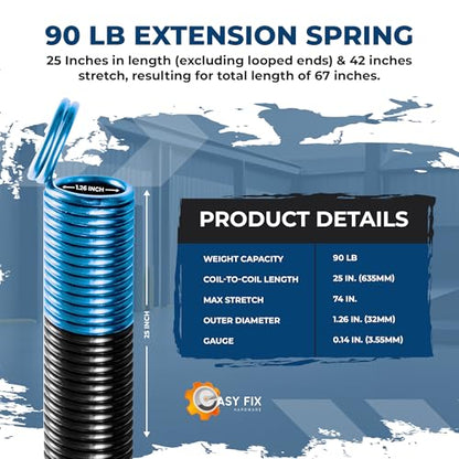 90 lb Light Blue Garage Door Extension Springs, Heavy-Duty Double-Looped 2-Pack for 7 ft Sectional Doors, ASTM 229 Steel - size: 90-Light Blue