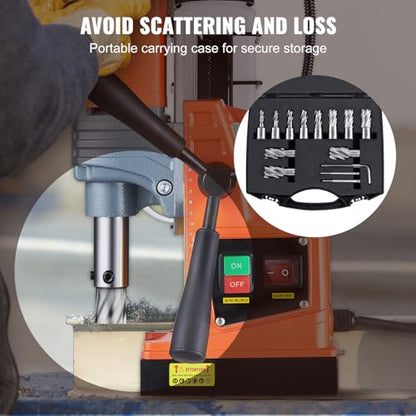 VEVOR Annular Cutter Set, 13 pcs Weldon Shank Mag Drill Bits, 1" Cutting Depth, 7/16" to 1-1/16" Cutting Diameter, M2AL HSS, 2 Pilot Pins, Hex Wrench and Portable Case, for Using with Magnetic Drills - size: 7/16" - 1-1/16" * 1"