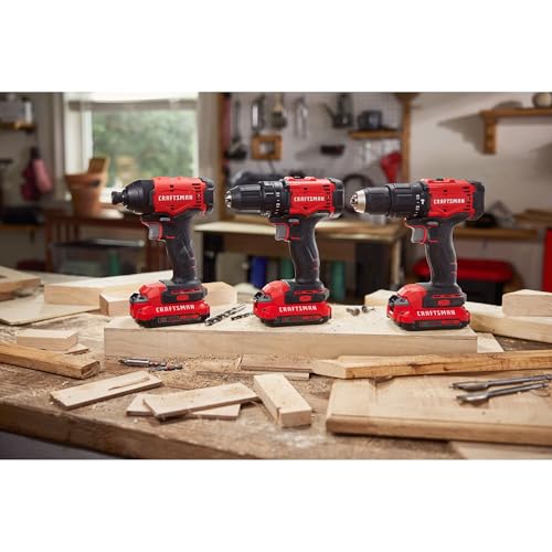 CRAFTSMAN 20V MAX 1/2 Cordless Hammer Drill, Includes Battery (2 Ah), Charger and Double Ended Bit, Variable Speed Power Hammer Drill with LED Light (CMCD712D1)