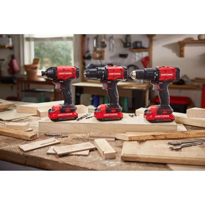 CRAFTSMAN 20V MAX 1/2 Cordless Hammer Drill, Includes Battery (2 Ah), Charger and Double Ended Bit, Variable Speed Power Hammer Drill with LED Light (CMCD712D1)
