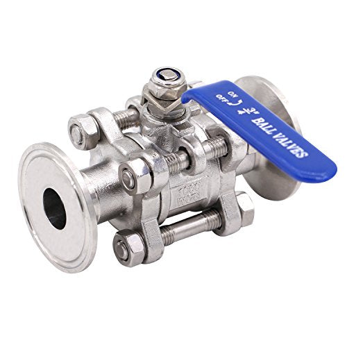 DERNORD 3/4" Sanitary Ball Valve Fits 1.5" Tri-Clamp Clover Stainless Steel 304, PTFE Lined, Two Way & Three Piece (3/4 Inch Tube OD Quick Clamp) - size: 3/4 Inch Tube OD Quick Clamp