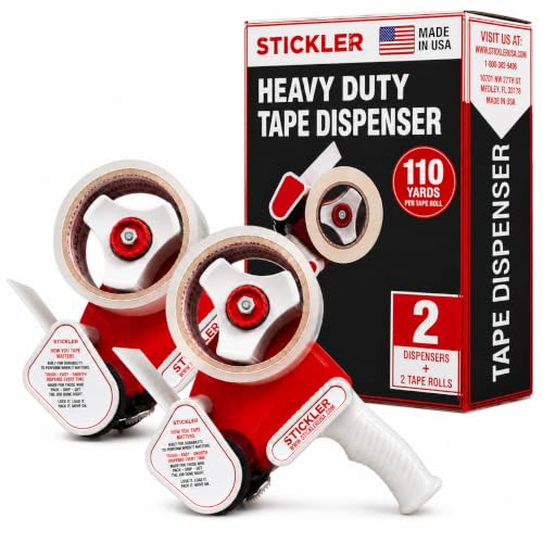 Stickler Heavy Duty Packing Tape Dispenser Gun (2 Pack) & 2 Packaging Tapes