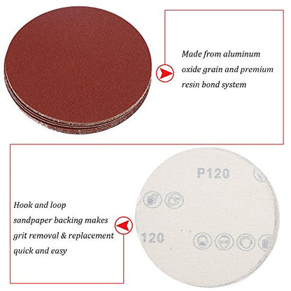 HIFROM 5 Inch Sanding Discs NO-Hole Hook and Loop 120 Grit Sandpaper Aluminum Oxide Random Orbital Sander Pads (60-Pack) - size: 120 Grit, 60pcs