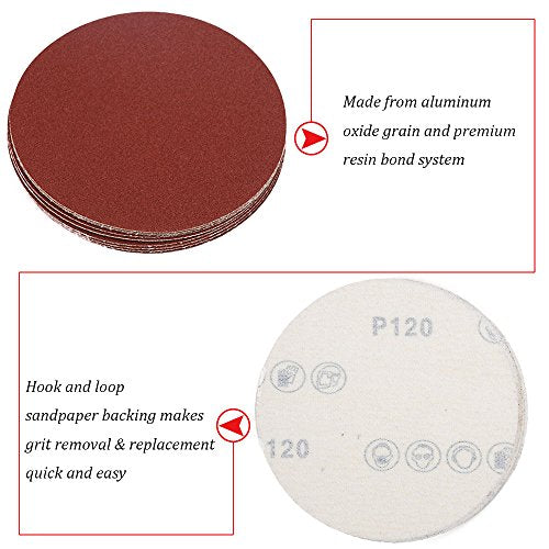 HIFROM 5 Inch Sanding Discs NO-Hole Hook and Loop 320 Grit Sandpaper Aluminum Oxide Random Orbital Sander Pads (60-Pack) - size: 320 Grit, 60pcs