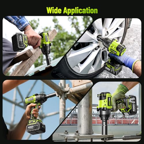 Robustrue 1600N.m (1180ft-lbs) Cordless Impact Wrench, 1/2 High Torque Brushless Impact Gun, 2400RPM Power, 2 x 4.0Ah Batteries, Fast Charger, Impact Wrench for Heavy Duty Truck RV Mower