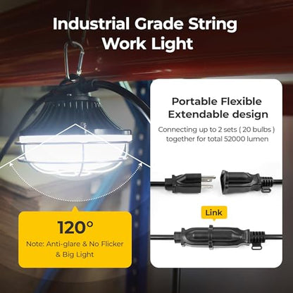 100FT 250W Aluminum String Light,Temporary Construction Light,ETL Certified - size: 100FT