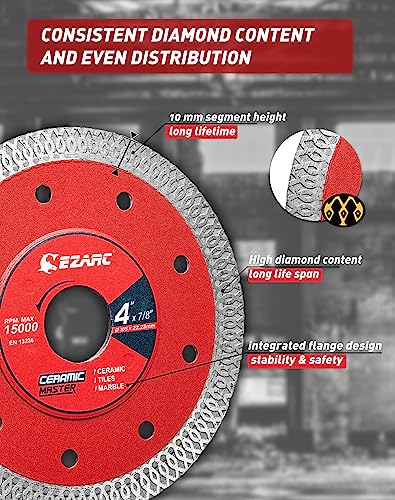EZARC 4 Inch Super Thin Diamond Tile Blade, 7/8"-5/8" Arbor, 2-Pack - size: 4 Inch