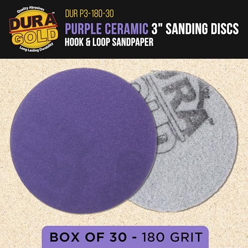 Dura-Gold Premium 180 Grit 3" Purple Film Ceramic Sanding Discs, Box of 30 - style: 180 Grit