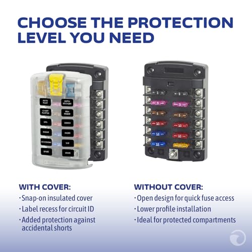 Blue Sea Systems ST Blade Fuse Block 12 Circuit with Cover, 100 Amps, 5029 - color: With cover, style: 12 Circuit
