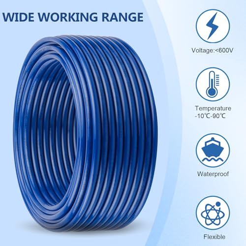 THHN Wire 4 Gauge 50 FT, 4 AWG Stranded OFC Copper Electrical Building Wire with Nylon Jacket PVC Insulation, Rated 600V for Residential, Industrial, CNC, Ground (4 Gauge, Blue) - color: Blue, size: 4 AWG 50FT