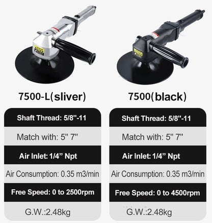 7" Pneumatic Sander Polisher, 2500 RPM Variable Speed Air Sanding Tool