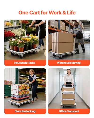 VEVOR Foldable Push Cart Dolly, 660 lbs Load Capacity, Folding Platform Truck with Swivel Wheels, Moving Platform Hand Truck Flatbed Cart, Space Saving Push Handle for Easy Storage 35.4 x 34.3 x 24 in - size: 35.4 x 34.3 x 24.0 in /900 x 870 x 610 mm