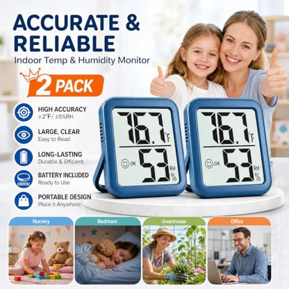 Antonki 2 Pack Room Thermometer Indoor Hygrometer - color: 2 Pcs* Navy Blue