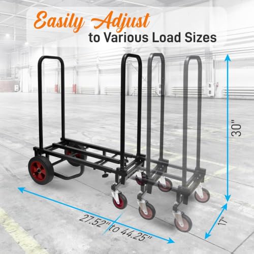 Pyle Compact Folding Adjustable Equipment Dolly, Heavy Duty Multi‑Function Convertible Cart Hand Truck/Platform Cart with Wheels, Expandable Up to 27.52'' to 44.25'', 300LBS Load Capacity