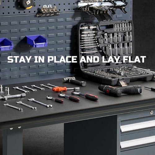 ONREVA Tool Box Liner 18" Wide x 24 Ft, 1/8" Thick Heavy Duty Toolbox Drawer Liners for Tool Chest Cabinet Workbench & Garage Shelf, Protective Non-Slip Mat for Mechanics & Workshops, Black