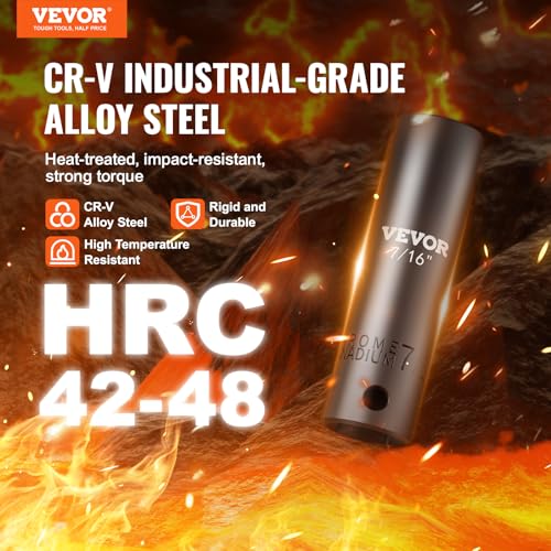 VEVOR 3/8" Drive Impact Socket Set, 11 Piece Deep Socket Set SAE 5/16"-1", 6 Point CR-V Alloy Steel for Auto Repair, Easy-to-Read Size Markings, Rugged Construction, Includes Storage Case - size: 3/8" 11PCS