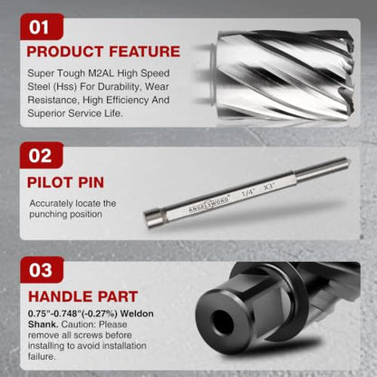 ANGELSWORD M2 HSS Annular Cutter,Diameter 1/2" x Depth 2",Mag Drill Bit - size: B. 1/2" Diameter, style: HSS 2" Cut Depth