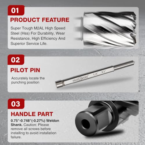 ANGELSWORD M2 HSS Annular Cutter,Diameter 1" x Depth 2",Mag Drill Bit - size: J. 1" Diameter, style: HSS 2" Cut Depth