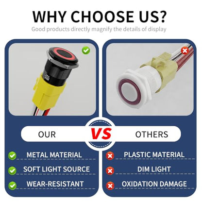 2PCS 22mm 20A Momentary Push Button Switch 12-24V DC with Harness - color: Yellow-Momentary