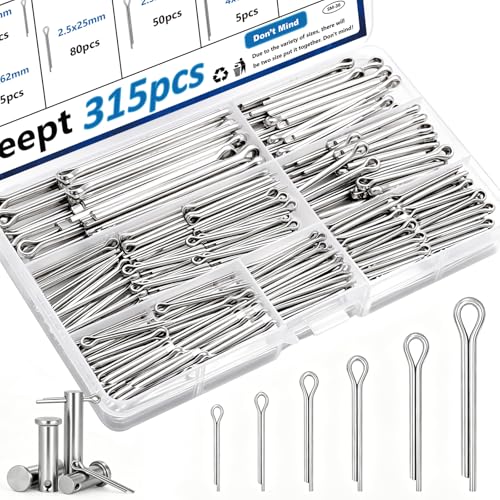 315Pcs Cotter Pins Zinc Plated Cotter Pins Assortment Kit Tractor Pin Used for Hitch Pin Lock System, Trucks, Engine Repair in Towing Hitch Clips & Pins - size: 315Pcs 6-sizes