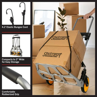 Dolly Cart with Collapsible Handle - Folding Hand Truck with 330lb Capacity - Foldable Cart with Wheels and Elastic Cord by Stalwart - size: 330lb Capacity