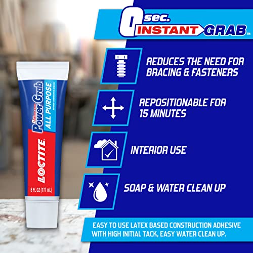 Loctite Power Grab All Purpose Construction Adhesive, 3 fl oz, 1 Pack - size: 1 Pack, style: 3 fl oz