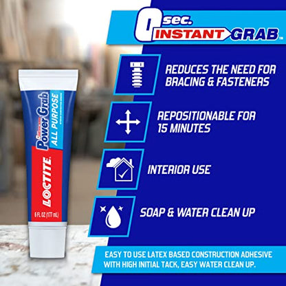 Loctite Power Grab All Purpose Construction Adhesive, 3 fl oz, 1 Pack - size: 1 Pack, style: 3 fl oz