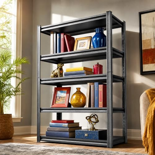 Sturdy 5 Tier Black Metal Bookshelf, Industrial Book Case Shelving Unit, Heavy Duty Storage Rack for Books Plants Decor, Free Standing Steel Bookcase Shelf Organizer for Living Room Bedroom Office - size: 5Tier-39.4"Wx17.7"Dx63"H