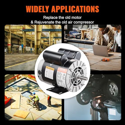 VEVOR 2HP Air Compressor Electric Motor, 115/230V, 20/10 Amps, 56 Frame 3450RPM, 5/8" Keyed Shaft, 1.88" Shaft Length, Single Phase, CCW/CW (Factory Setting is CCW) - size: 2P-1.88" Shaft Length