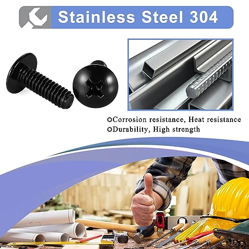 Mellewell M6-1.0 x 10mm Truss Head Machine Screws, Full Thread, 18-8 Stainless Steel, Black Finish, Quantity 25 - color: Black, size: M6-1.0 x 10mm