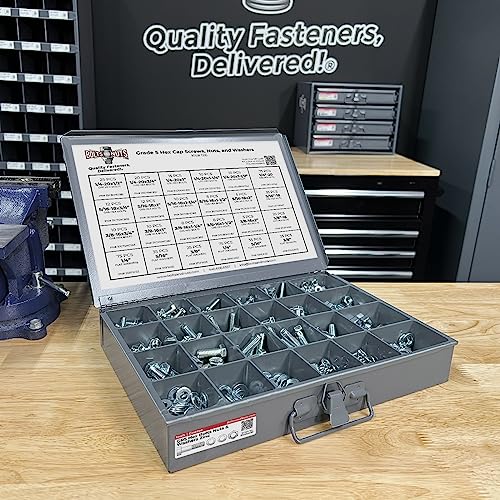 Grade 5 Hex Cap Bolts Screws, Nuts, Washers, Lock Washers Assortment Kit - 574 Pieces!
