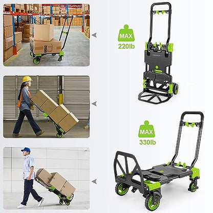 Folding Hand Truck Dolly, 330lb Convertible 4 to 2 Wheel Moving Cart, Green - size: 330LB Green