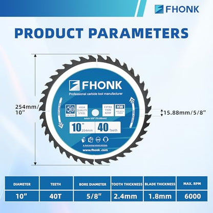 10-inch 40T Circular Saw Blade, 5/8-inch Shaft, Made of Hard Alloy Material, Suitable for Cutting Wood, Copper, Plastic, PVC, Acrylic, and Aluminum Strips.