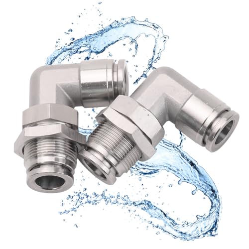 2Pcs Bulkhead Elbow 3/8" Tube OD x 3/8" NPT Push to Connect Fittings - size: 3/8" x 3/8"